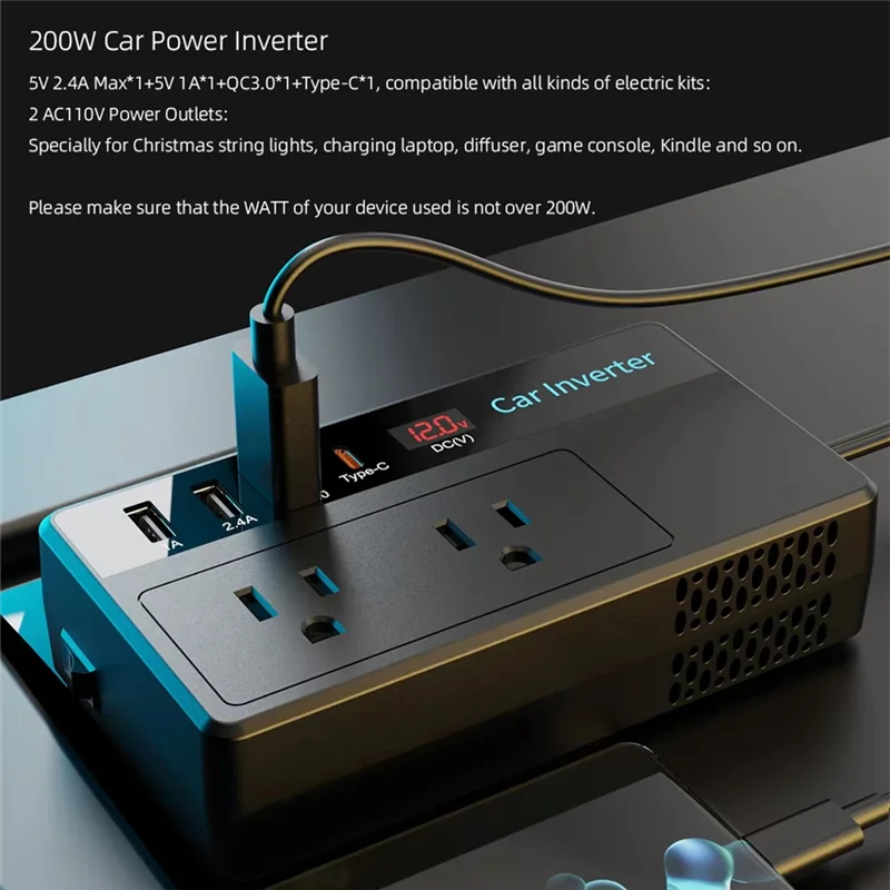 

DC 12V To 110V AC Power Inverters Car Plug Converter With LED Screen Car Inverter US Plug-A28K