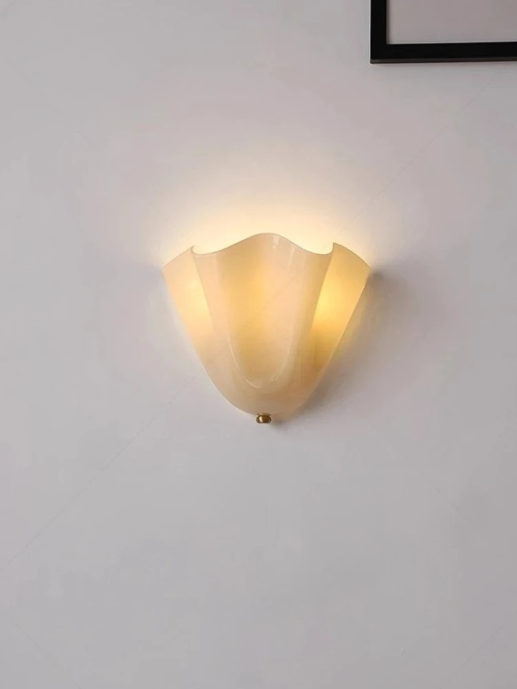 American Retro Wabi Sabi Glass Wall Lamps LED E14 Shell Wall Mounted Art Decor lamp Living Room Background wall lights