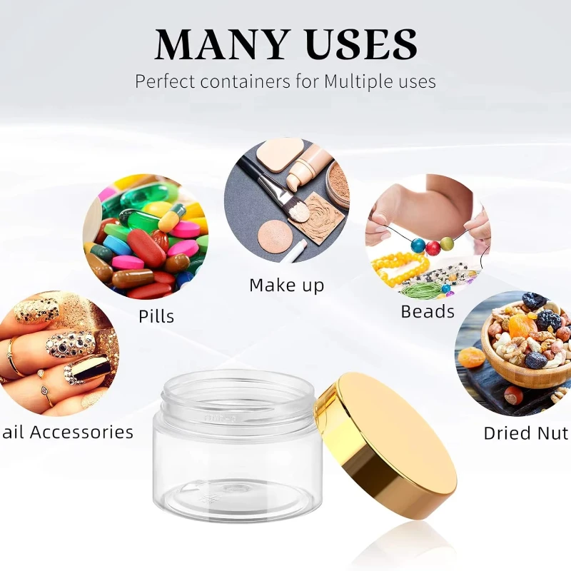 蓋付きプラスチックジャー 8 個パック: 広口、詰め替え可能、漏れ防止、再利用可能、丸型、旅行、化粧品、ドライフード用の空のジャー
