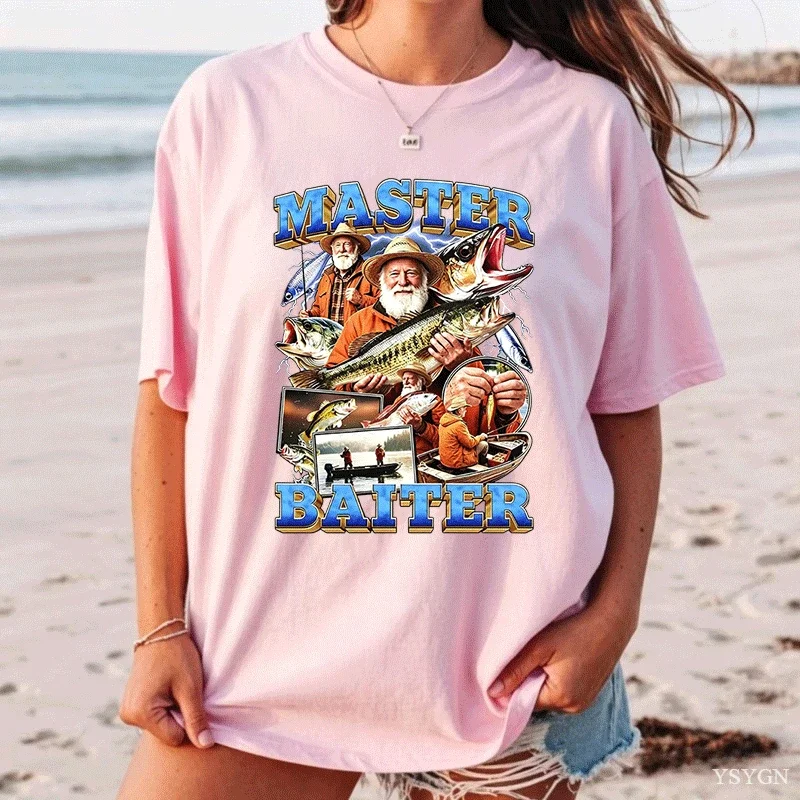 Master Baiter Retro 90s Meme Graphic T Shirt Funny Bass Angler Humor T-shirts Men Women Fashion Casual Cotton T-shirt Streetwear