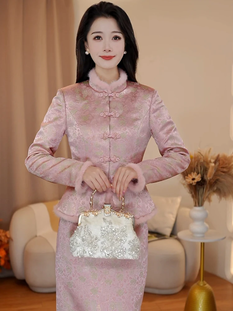 

Элегантное вечернее платье IZP Suoya Yu с цветочной вышивкой, из утолщенного хлопка, с завышенной талией, длинными рукавами, средней длины