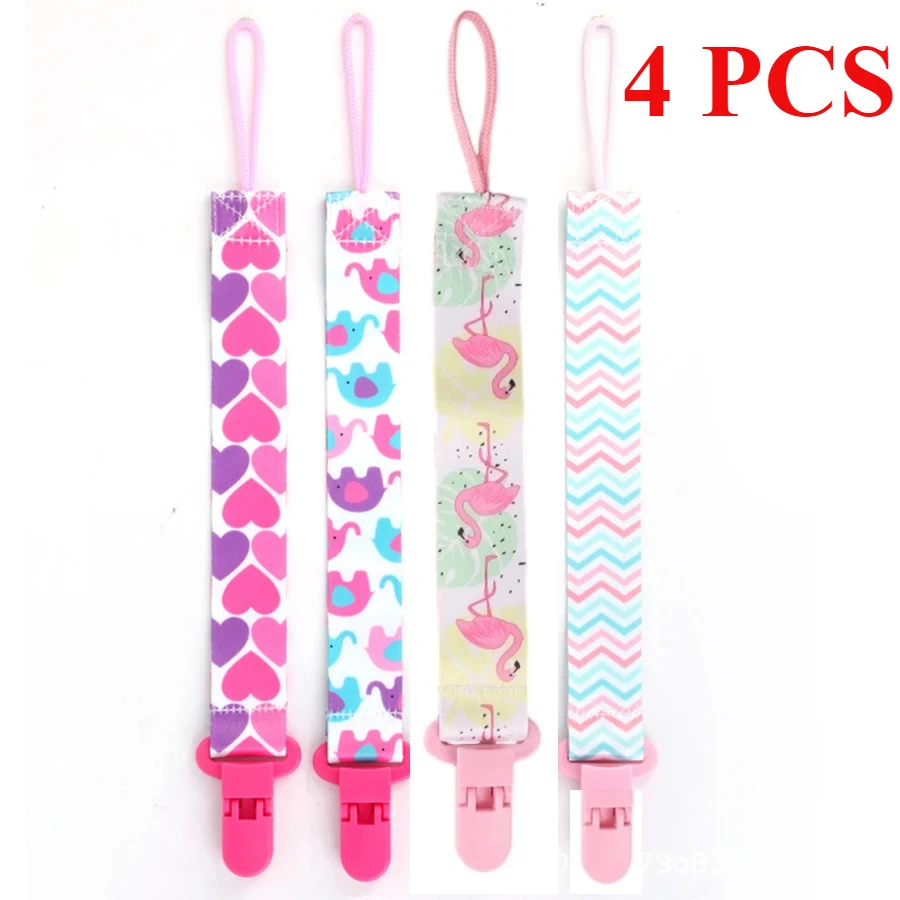 4pcs/set Newborn pacifier chain clip Double-sided printed pacifier Belt Pacifier holder Infant feeding