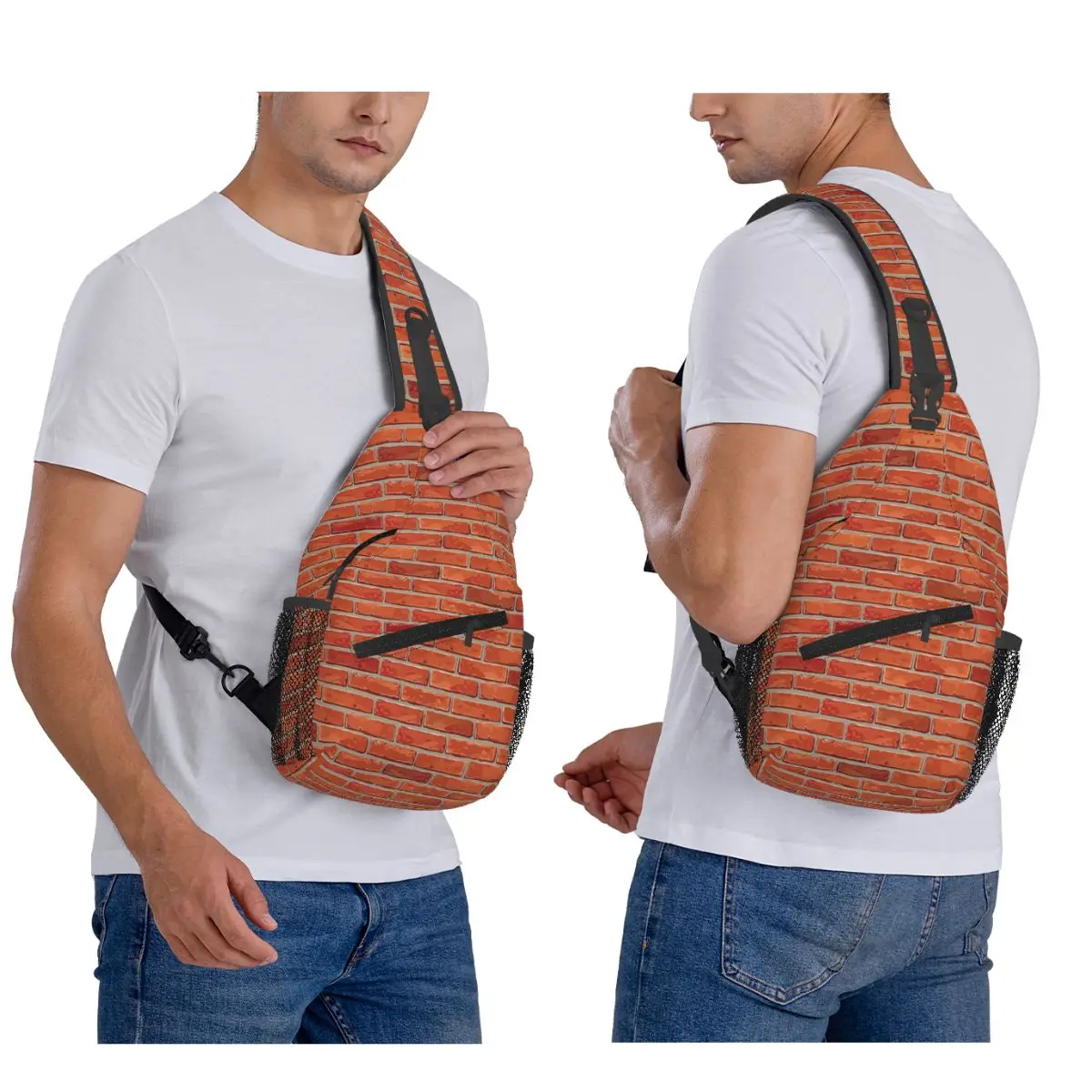 Red Brick Wall Chest Bag Men Sling Crossbody Backpack Chest Bag Travel Hiking Daypack Shoulder Bag