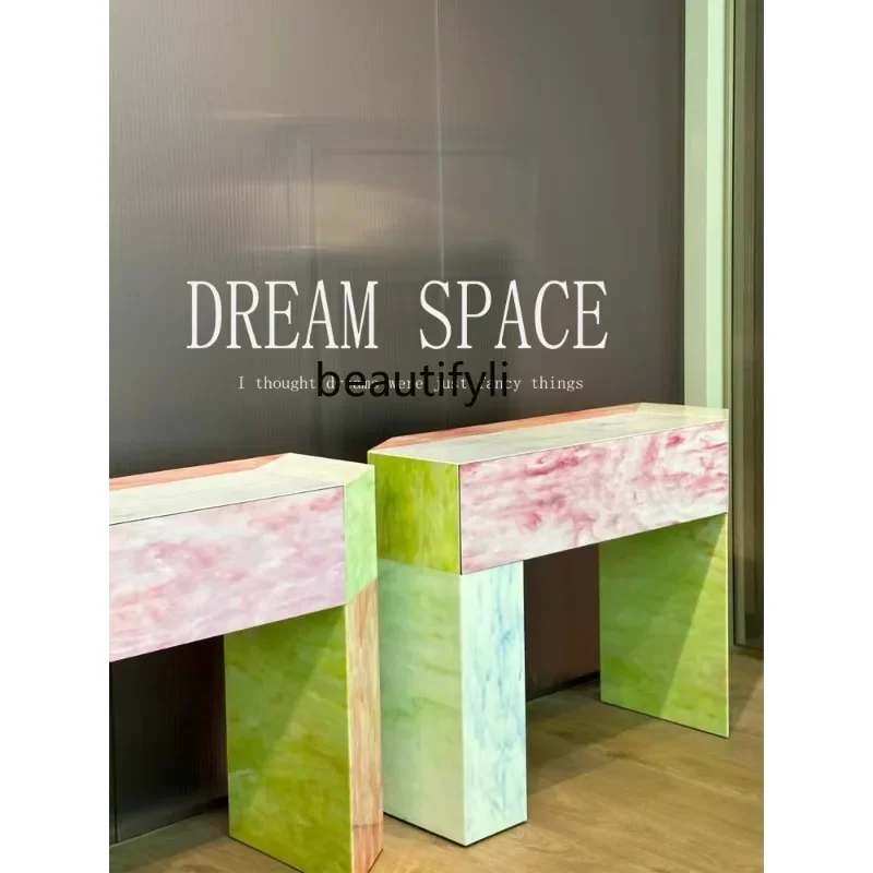 ss K178 Medieval Italian Color Painting Solid Wood Dopamine Entrance Table Exquisite Art Display Table Household