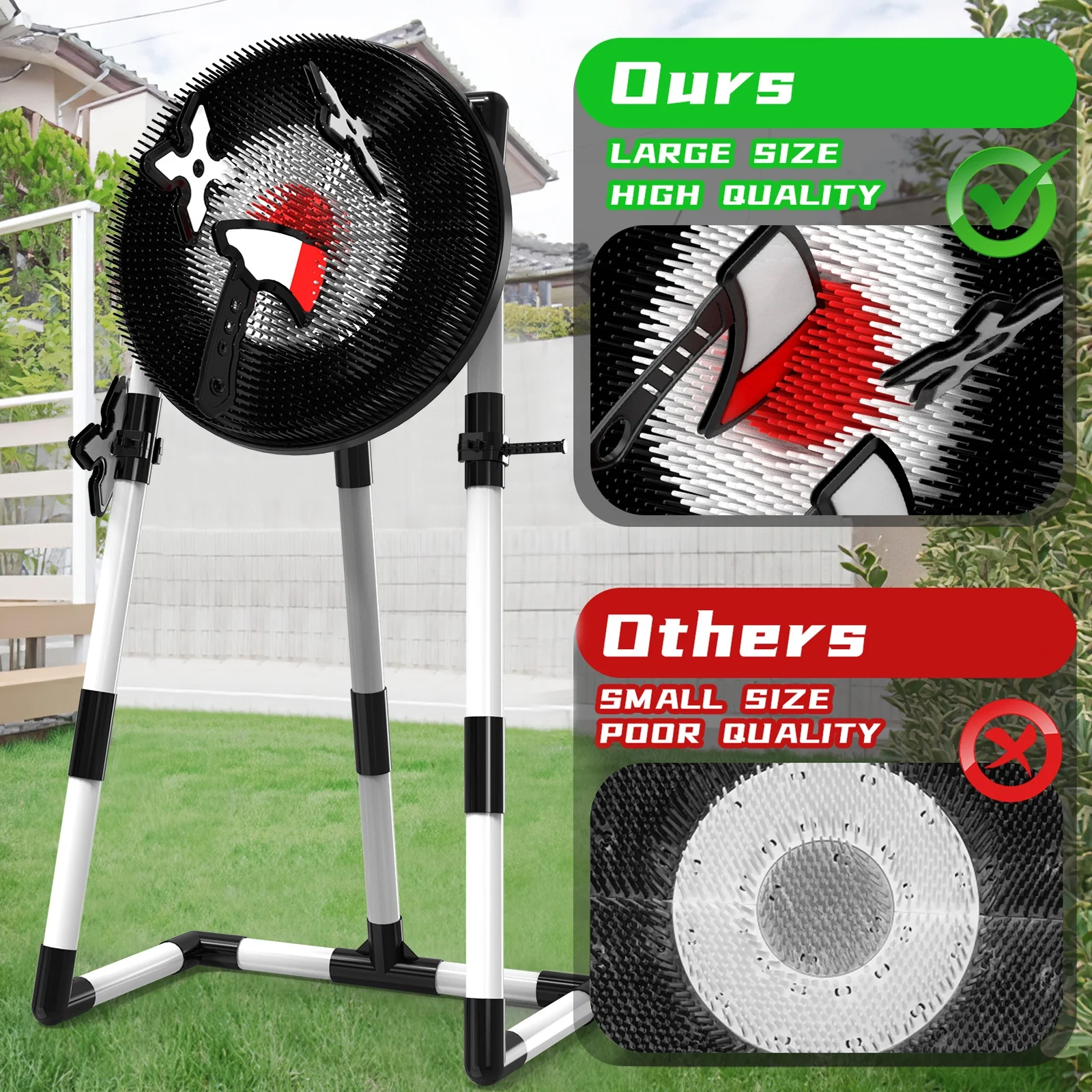 Axe Throwing Target Set, 3 Plastic Axes & Stars, Collapsible Stand, Bristle Target, Safe For Indoor & Outdoor Play, Fun Sports