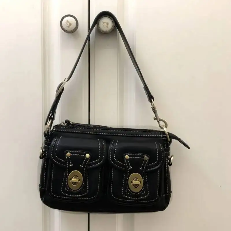 Bloom Vintage Moto Biker Black Shoulder Bags Women Retro High Street Leather Chic Pocket Underarm Bag Ladies Y2k Handbag Purse