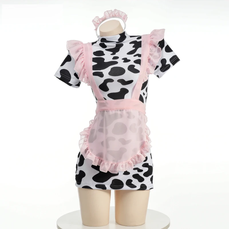 

Anime Cow Girl Maid Uniform Dress Costumes Cosplay Cute Nightgowns Women Role Play Outfits Halloween Maid Mini Dress Underwear