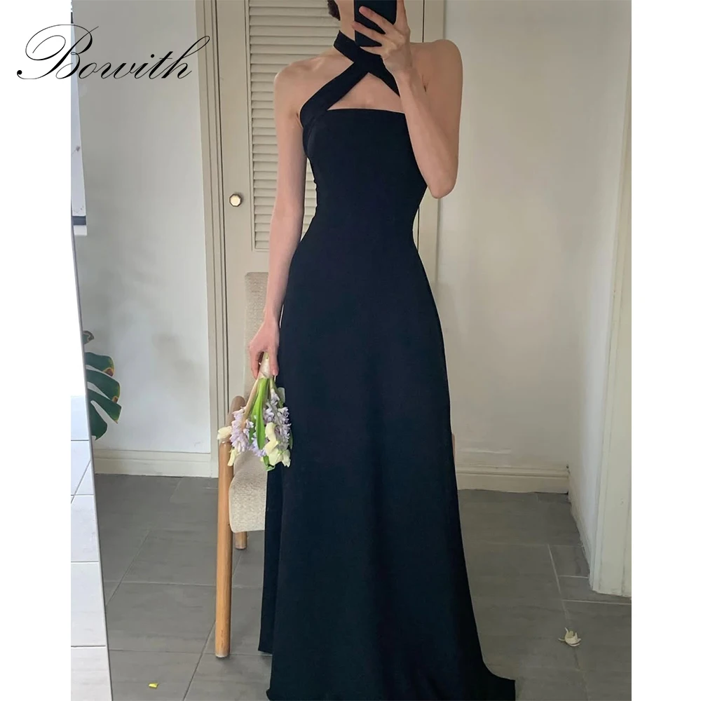 

Bowith 이브닝드레스 Black Halter Backless Elegant Evening Dresses Customized Party Dresses Floor-Length Korean Evening Party Dresses