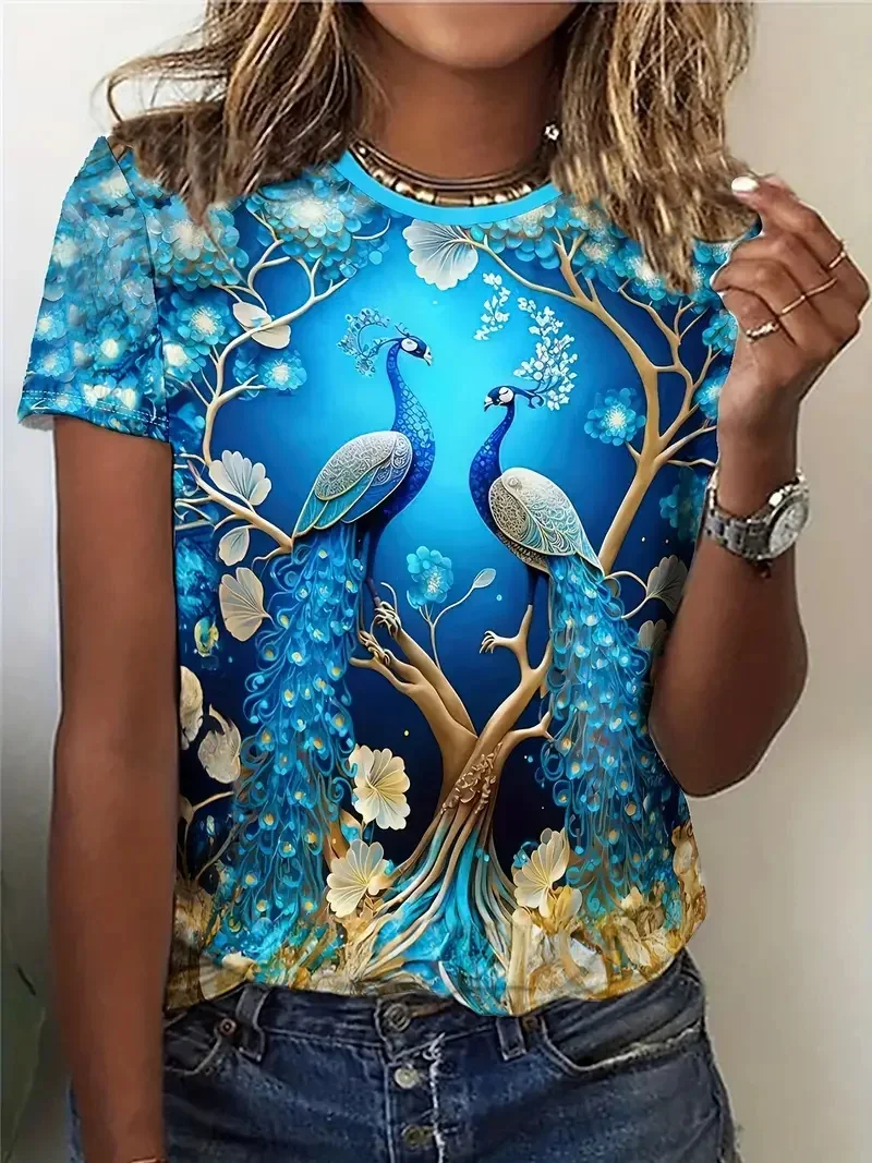 Модная женская футболка с 3D принтом животных и птиц, летние повседневные топы с круглым вырезом и короткими рукавами, кавайные футболки для девочек, свободная трендовая женская одежда