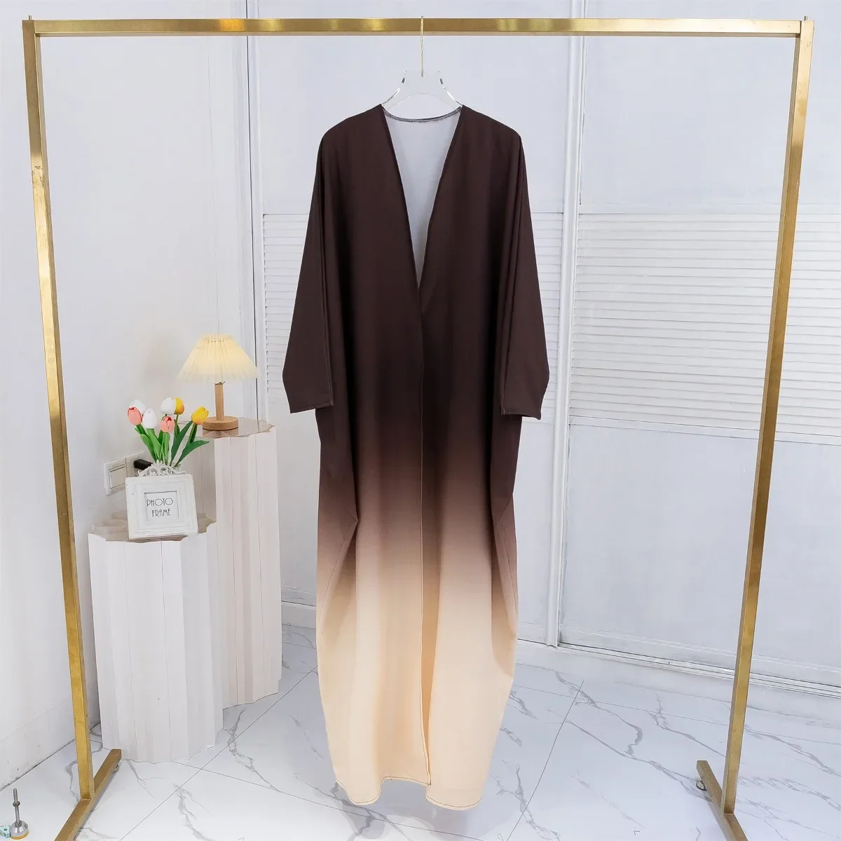 Open Front Abaya Women Long Sleeve Maxi Length Dress Muslim Abayas Gradient Color Cardigan Kaftan Women Jilbabs Women\'s Clothing