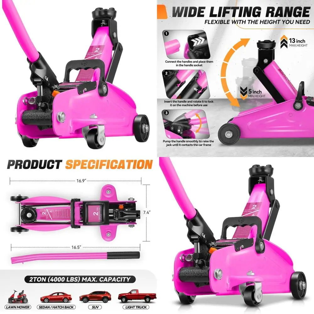 

Heavy-Duty Single-Piston Steel Hydraulic Car Jack with Quick Pump, Lift Range 5.1-13