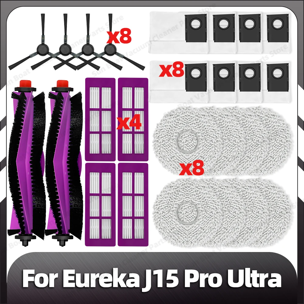Compatible for Eureka J15 Pro Ultra Replacement Main Side Brush HEPA Filter Dust Bags Mop Pads Spare Parts Accessories