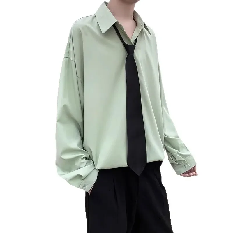 قميص رجالي فضفاض غير رسمي بأكمام طويلة رائجة البيع للموسم نمط جديد عصري لون نقي تصميم بسيط متعدد الاستخدامات على الطراز الكوري #5