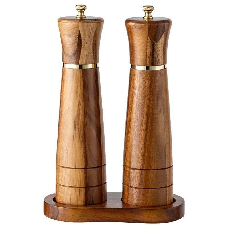 Acacia Wood Pepper Grinder Manual Black Pepper Spice Shaker Grinding Sea Salt Pepper Powder Bottle Freshly Ground Grinding Tank