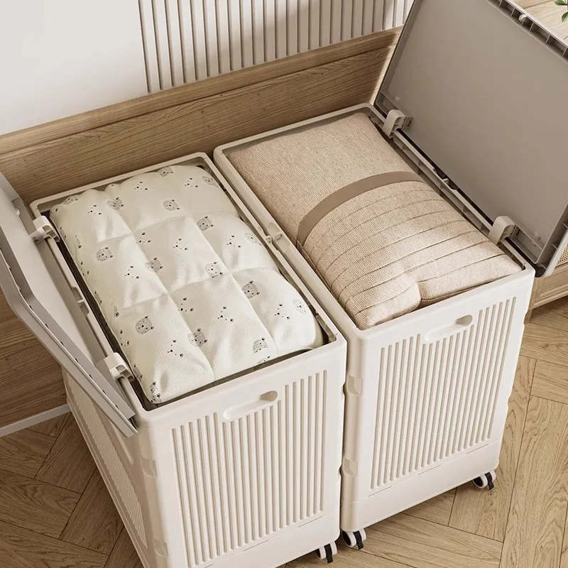 

Clothes storage box Large capacity household flip with pulley Foldable basket Clothing whole