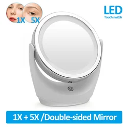 LED メイクアップ ミラー 1X 5X 倍率回転ポータブル両面化粧鏡 LED ライト ランプ ドレッシング バニティ ミラー