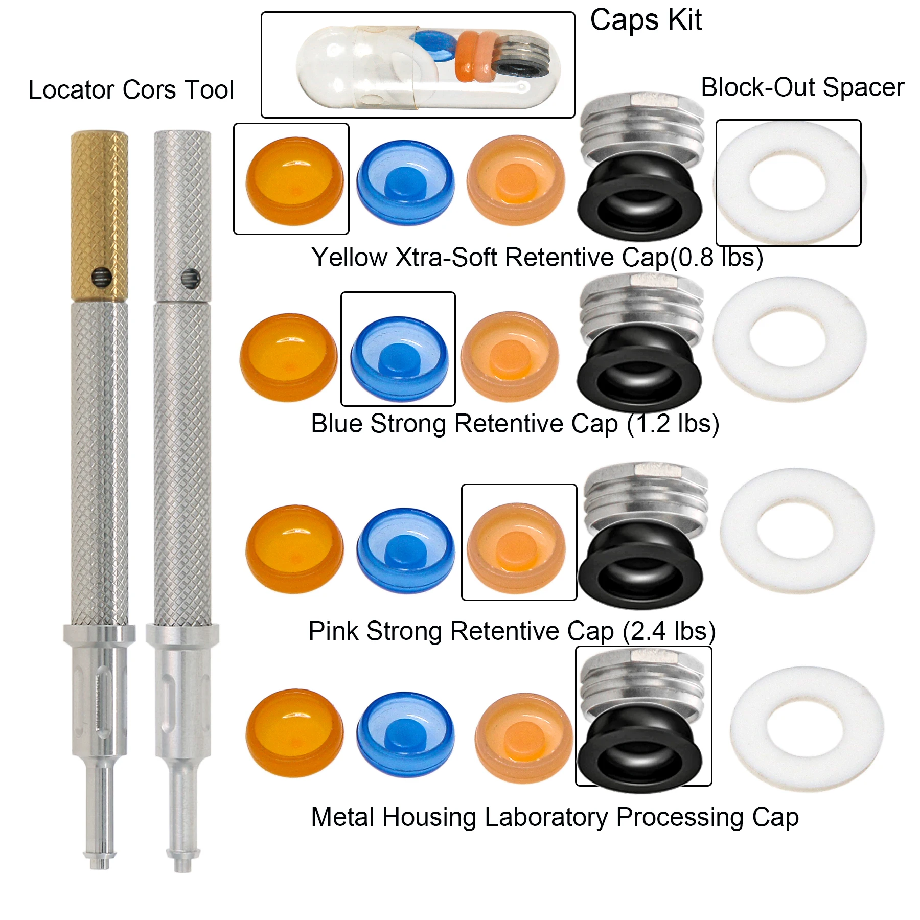 

Dental Attachment Abutments Strong Retentive Caps Overdenture Metal Housing 0.8/1.2/2.4lbs Spacers