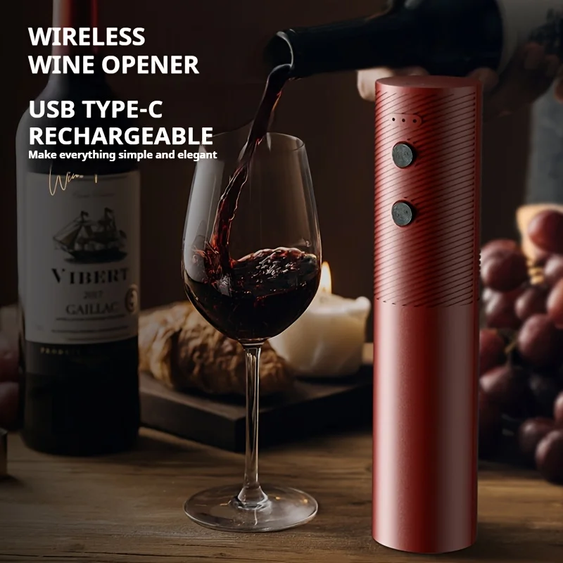Electric Wine Opener with One-Touch Operation - Automatic Corkscrew with Ergonomic Handle & USB-Powered Motor - Cordless Electri