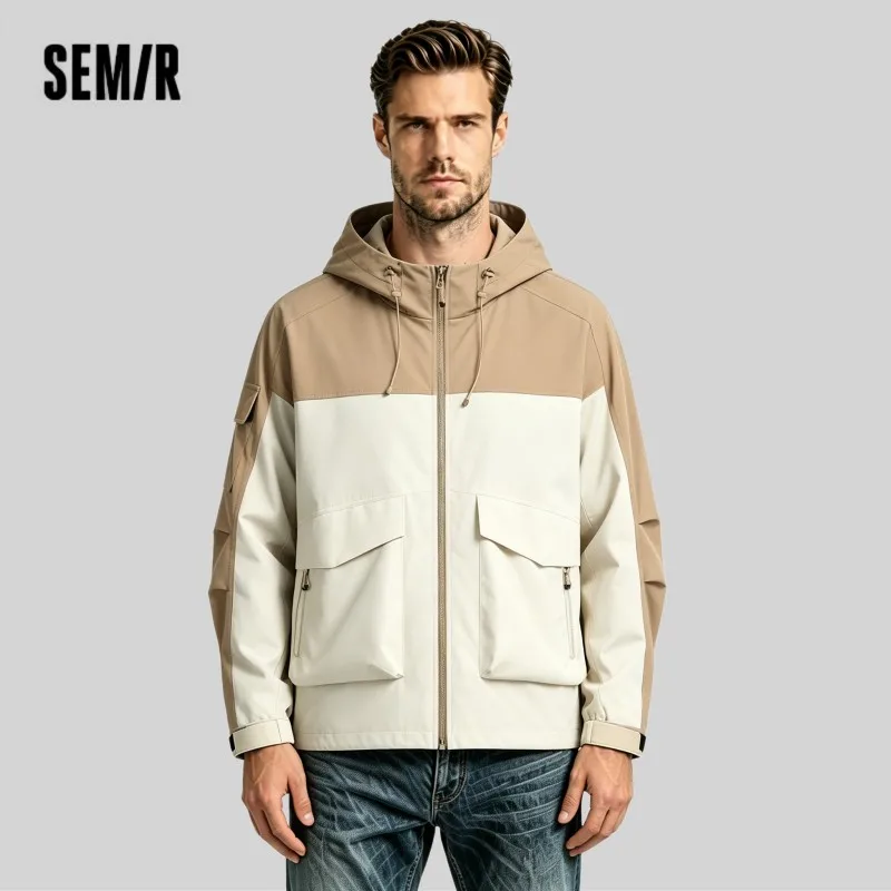 Semir Three-proof Jacket Men Autumn Outdoor Color Block Hooded Windbreaker Large Pocket Workwear Trendy Coat