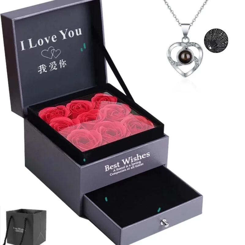 Romantic 100 Words I Love You Projection Pendant Necklace Romantic Love Memory Wedding Necklace Valentine's Day Gift