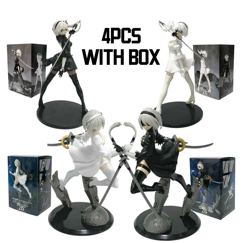 

4PCS NieR:Automata 2B Black and White Series 18CM Anime Figure PVC Collectible Model Doll Statuette Decoration Christmas Gifts