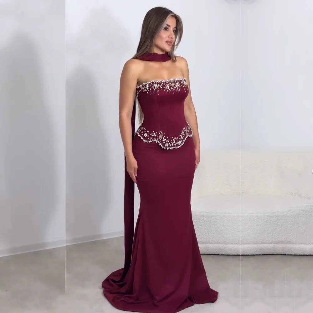 Customized Jersey Rhinestone Sparkle Women's Luxury Evening Mermaid Floor-length Bespoke Occasion Prom Elegant Party Charming