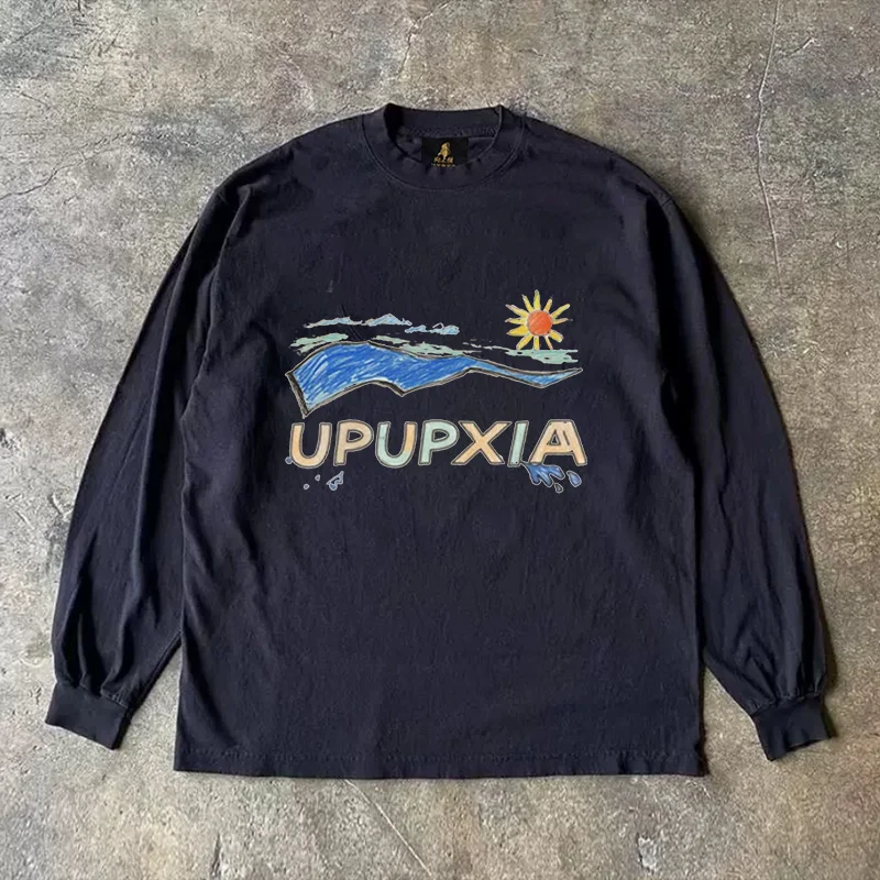 Long Sleeve T-Shirt 310 Pure Cotton Double Thread Women's Style Three Needle Charitable Fundraising Upward Hero American Couple