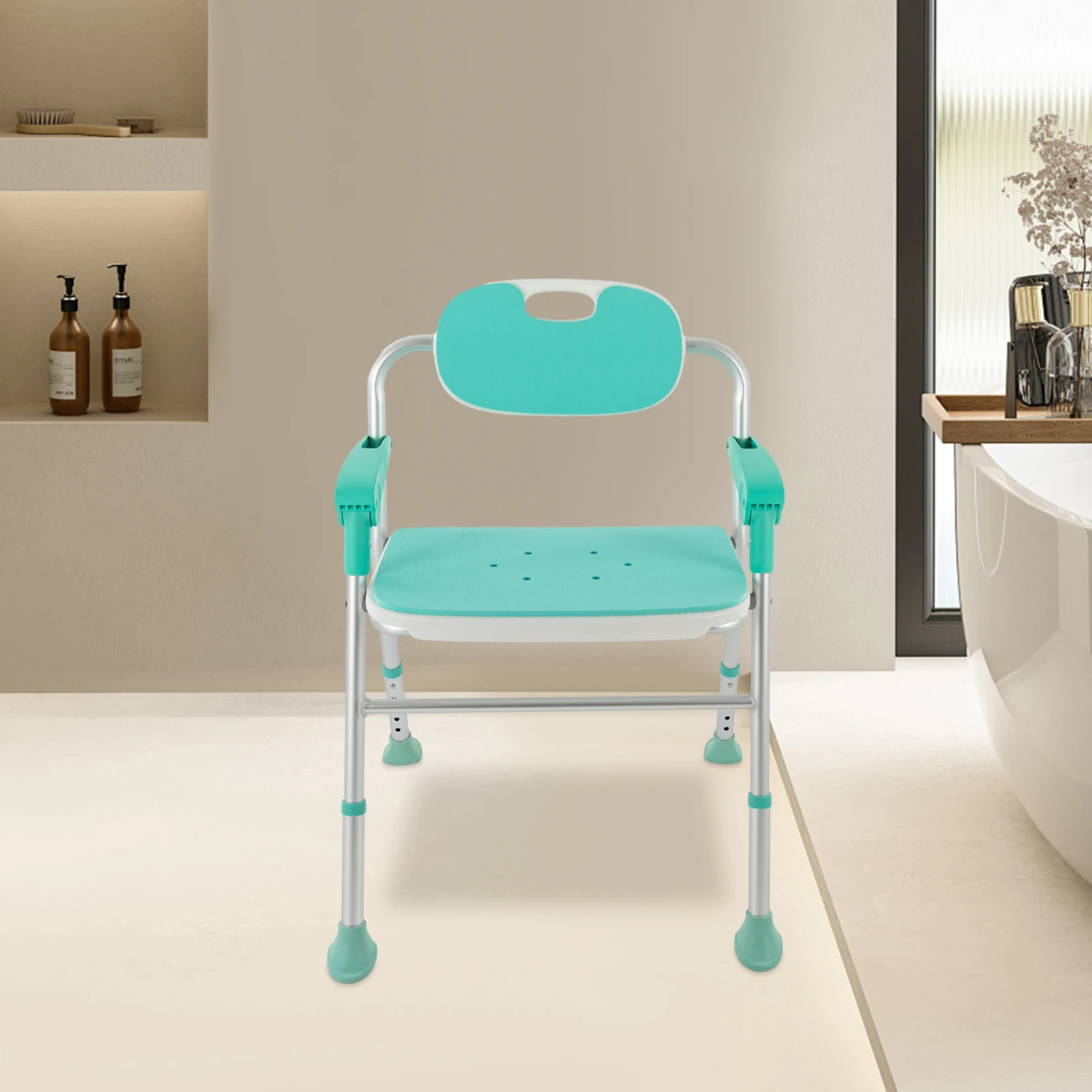 Folding Shower Chair Adjustable Height Bath Safety Toilet Seat Non-Slip Feet for Pregnant Transfer Disabled Seniors Aid 275lbs