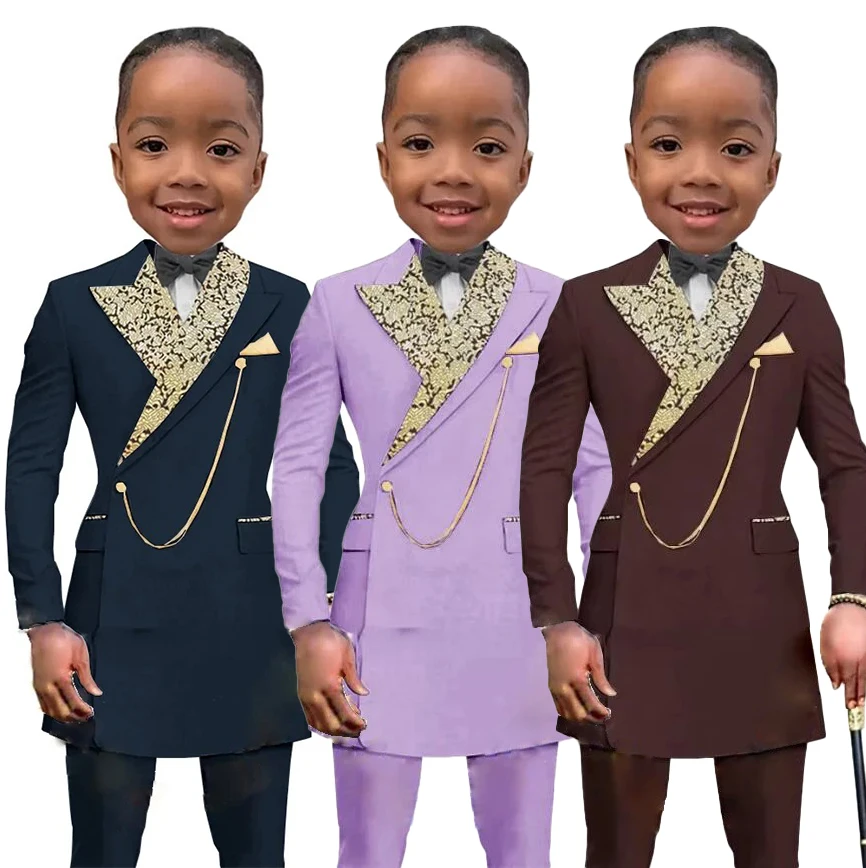 

Kids Formal Tuxedo with Gold Embellished Lapel Boys Suit for Boys 3-16 Years 2Piece Wedding Birthday Party Blazer Pants Vest