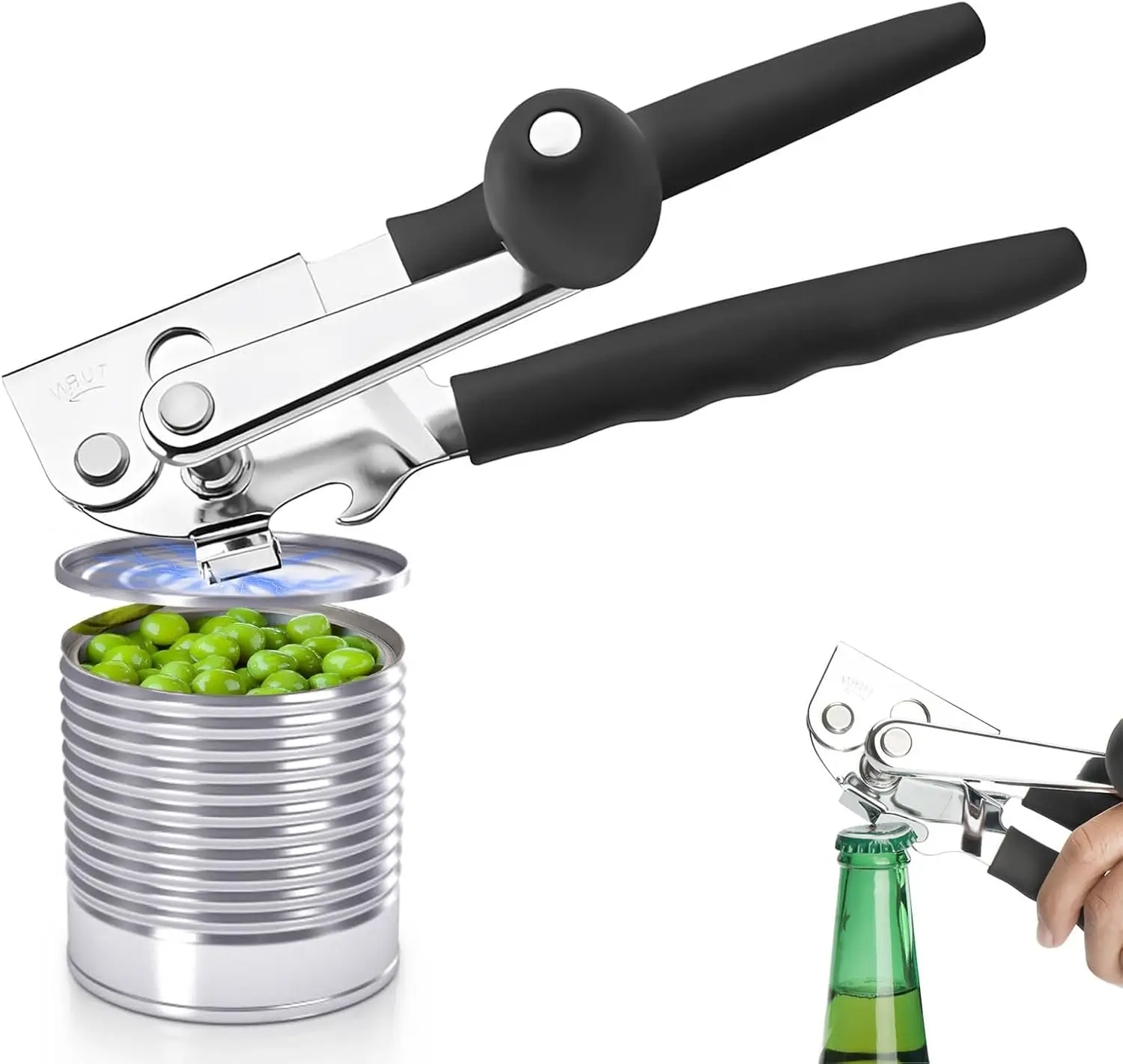 

Stainless Steel Handheld Can Opener with Smooth Edge, Easy Crank Handle for Bulk and All Size Cans