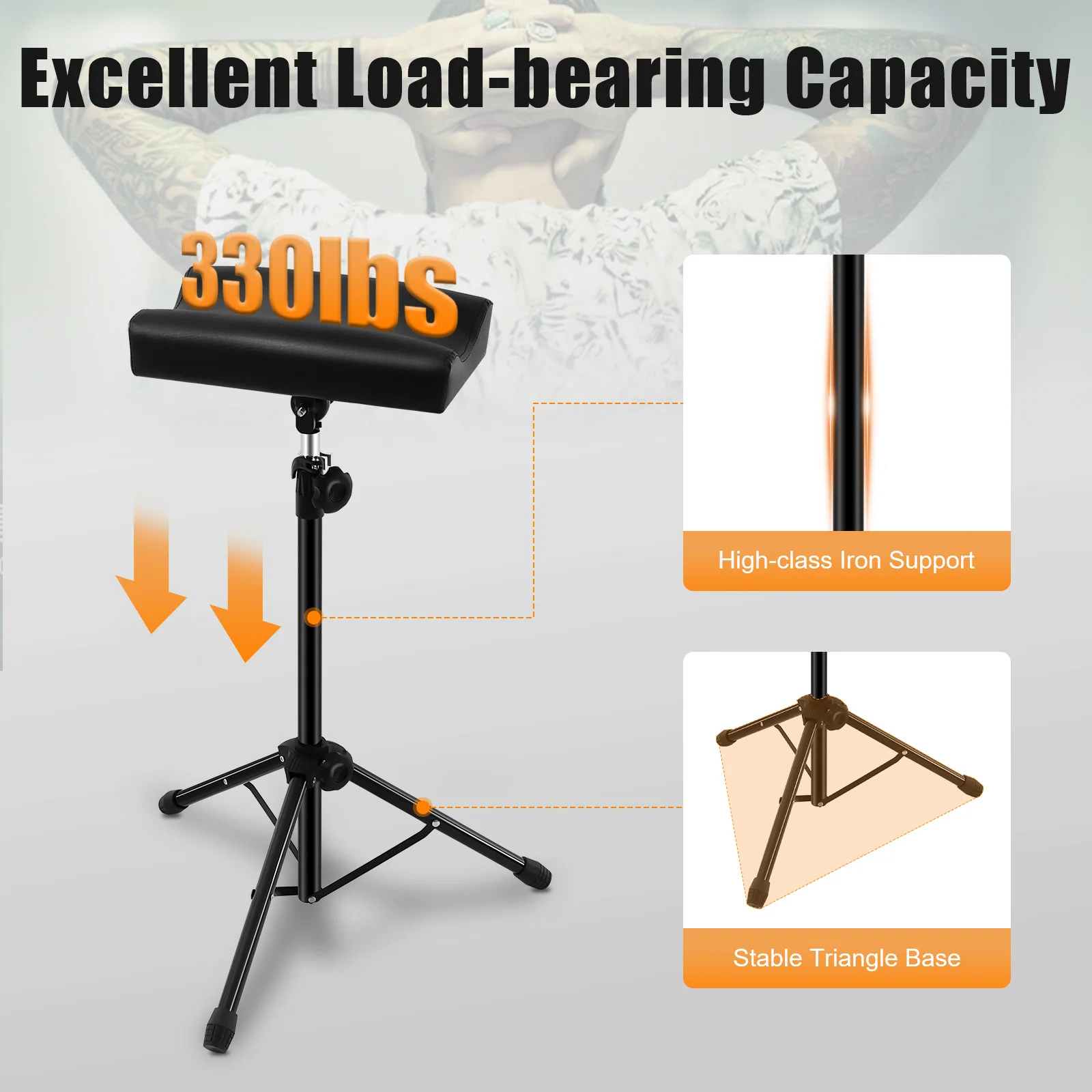 

Tattoo Armrest Stand Adjustable Height Arm Stand Handrail Pad Can Rotate 360° Handrail Stand for Fix the Customer's Arm, Foot