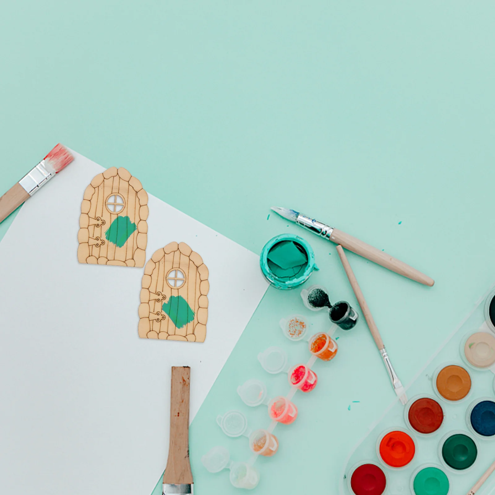 

48Pcs Wooden Fairy Garden Door Chips DIY Unpainted Wooden Boards for Painting Craft Projects Kids Room Decor DIY Supplies