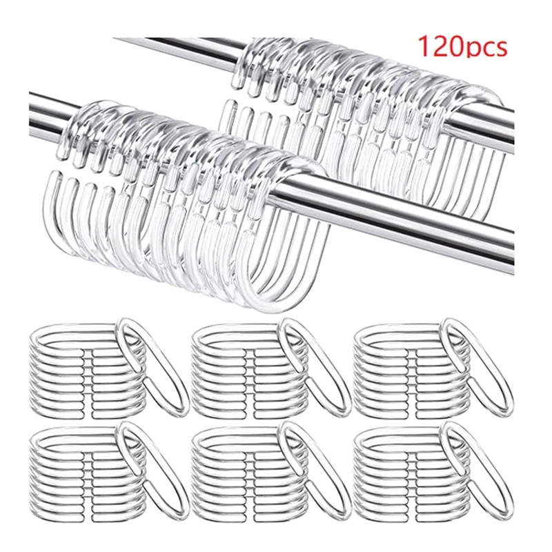 120 Pcs Shower Curtain Rings Hooks C Shaped Rings Hook Hanger For Bathroom Shower Drape Window Rod