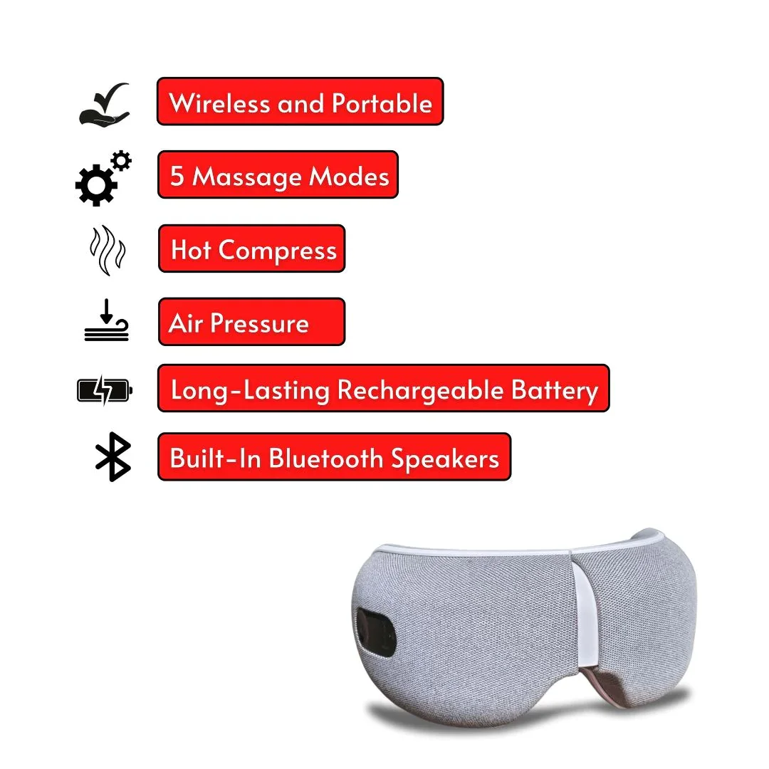 SALE_Masajeador de ojos inteligente para migraña con música Bluetooth, dispositivo para el cuidado de los ojos, mascarilla para ojos inteligente, relajación de los ojos, regalos para mamá/mujer/hombres