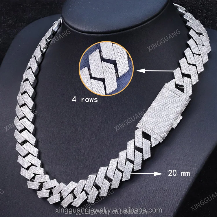 mm 20 RTS Wide Hip Hop VVS Moissanite Chains 925 Sterling Silver Gold Plate Moissanite Cuban Link Chain Fine Jewelry Necklaces..
