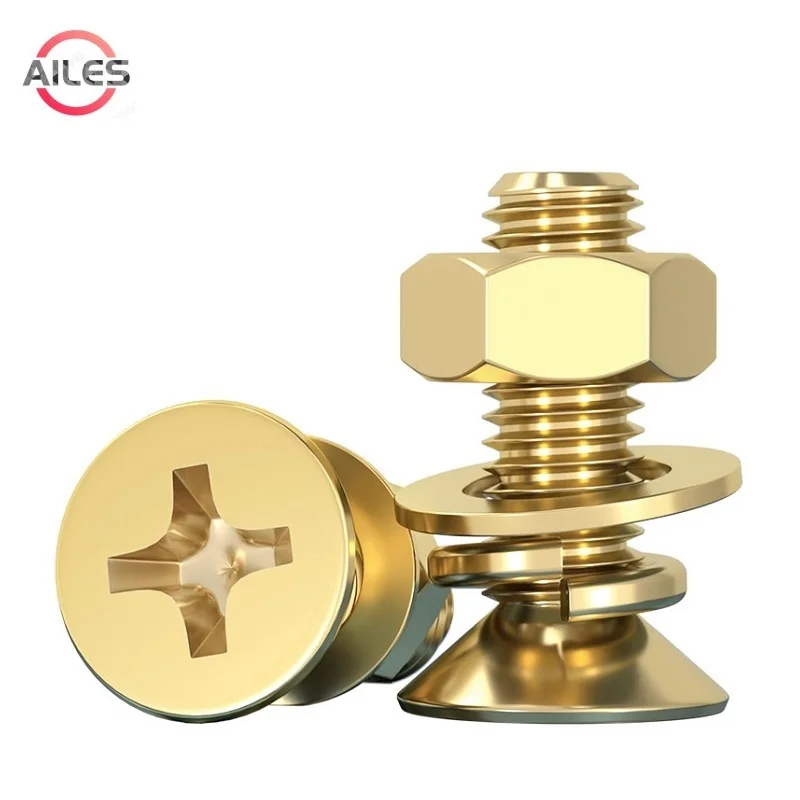 

Pure Copper Countersunk Flat Head Cross Recessed Bolts with Flat Washers Spring Washers Nuts Set M5 M6 M8 M10