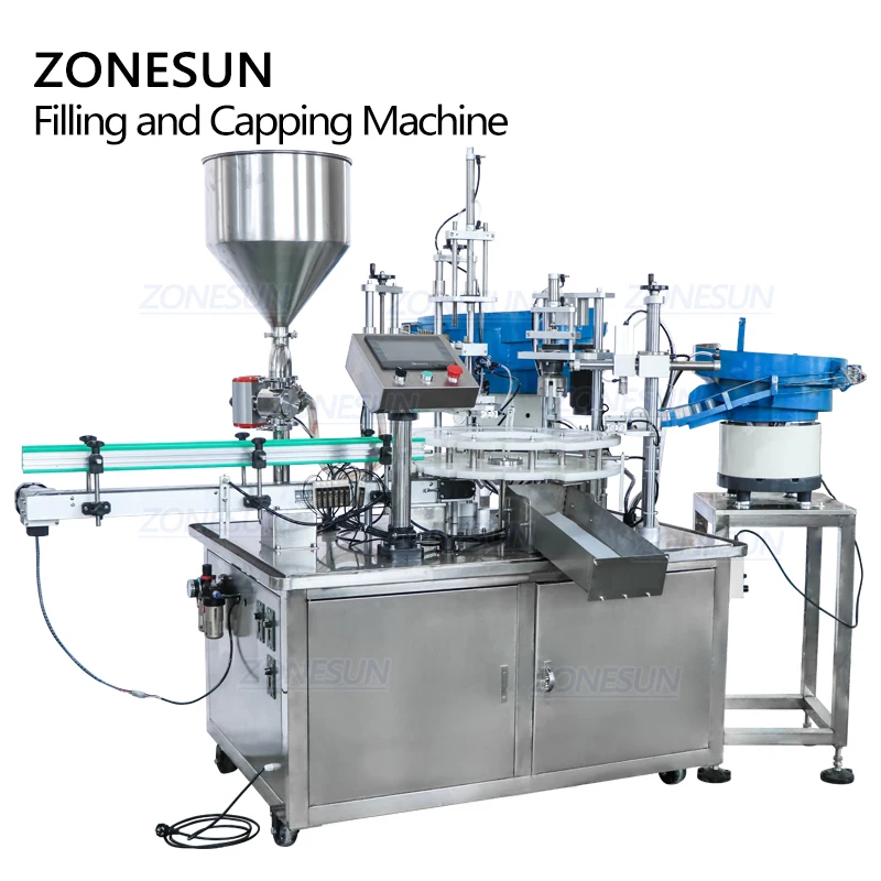 ZONESUN ZS-AFC2 Automatic Filing Capping Machine Plastic Glass Water Perfume Shampoo Cosmetic Nail Polish Bottle Production