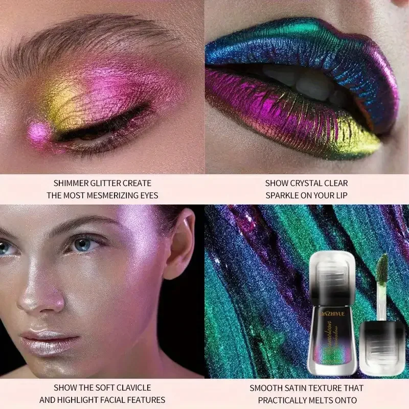 Fard à paupières liquide à 6 couleurs changeantes, paillettes perlées, fard à paupières métallique Monochrome, liquide brillant, brillant à lèvres, cosmétique pour Nail Art