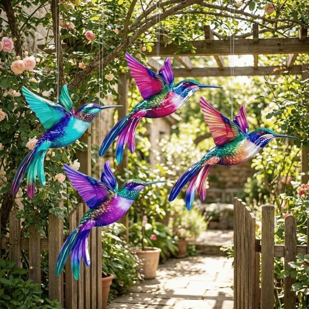 Metal Material Metal Hummingbird Wall Art 3D Design Vintage Hummingbird Pendant Weather Resistant Colorful Finish