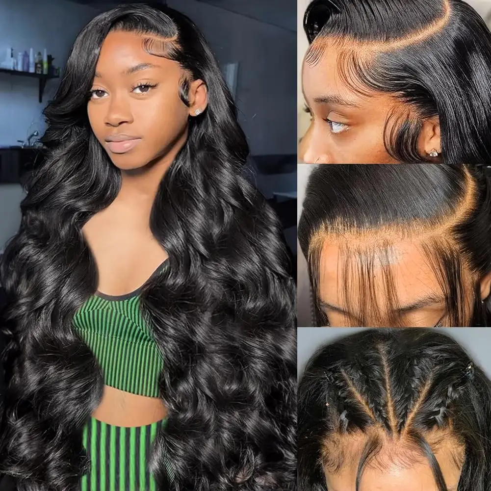 Brazilian Body Wave 13x4 360 Lace Wigs Human Hair 40 44 Inch 200 Density HD Transparent Lace Glueless Baby Hair For Black Women
