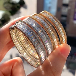 Gorgeous Fashion Princess Cut Full Cubic Zirconia CZ Gold Plated Luxury Classic 45mm Iced Out Bling Fashion Circle Hoop Earring