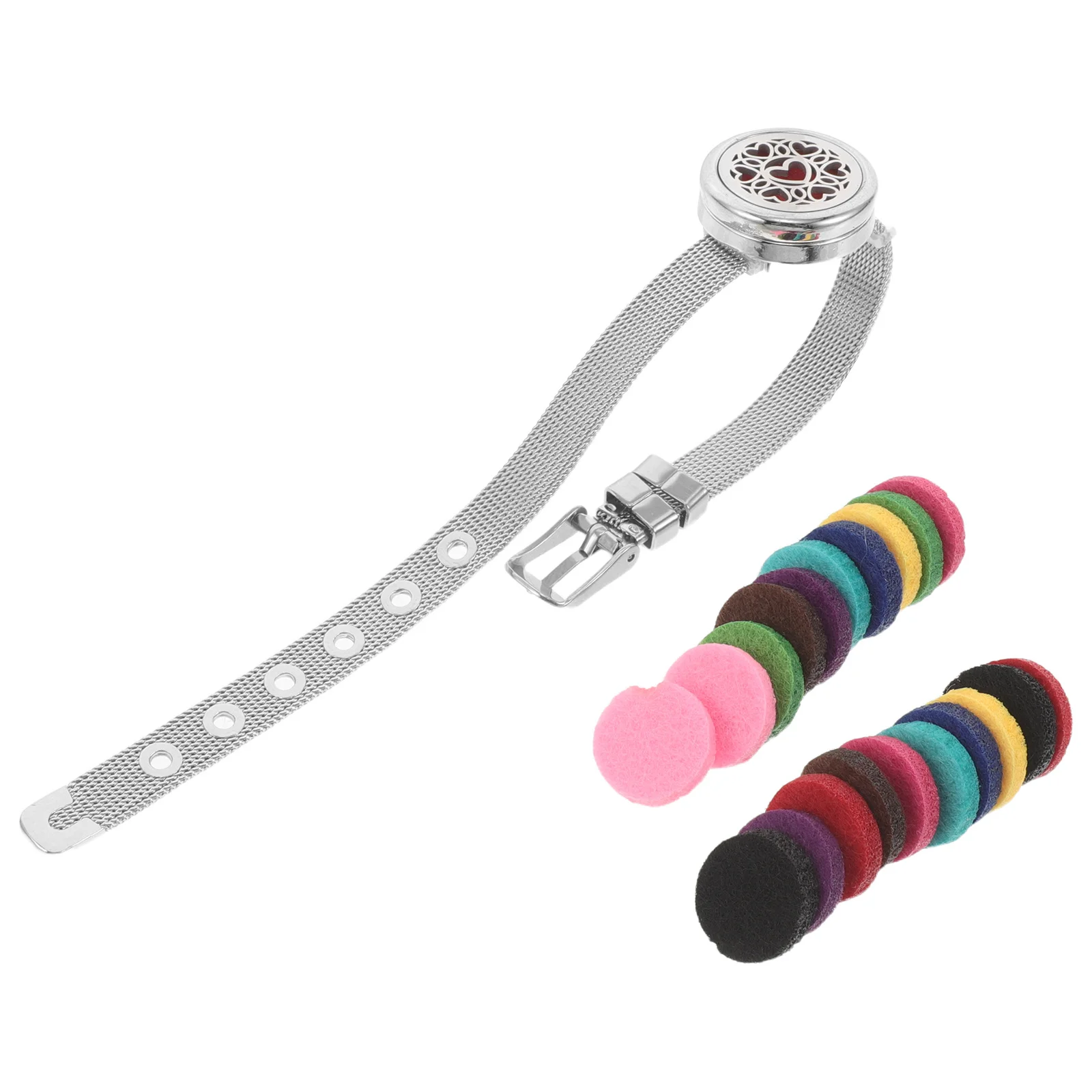 

1Set Stainless Steel Women Aromatherapy Bracelet Adjustable Scented Perfume Locket Refillable Aroma Pads Essential Oil Diffuser
