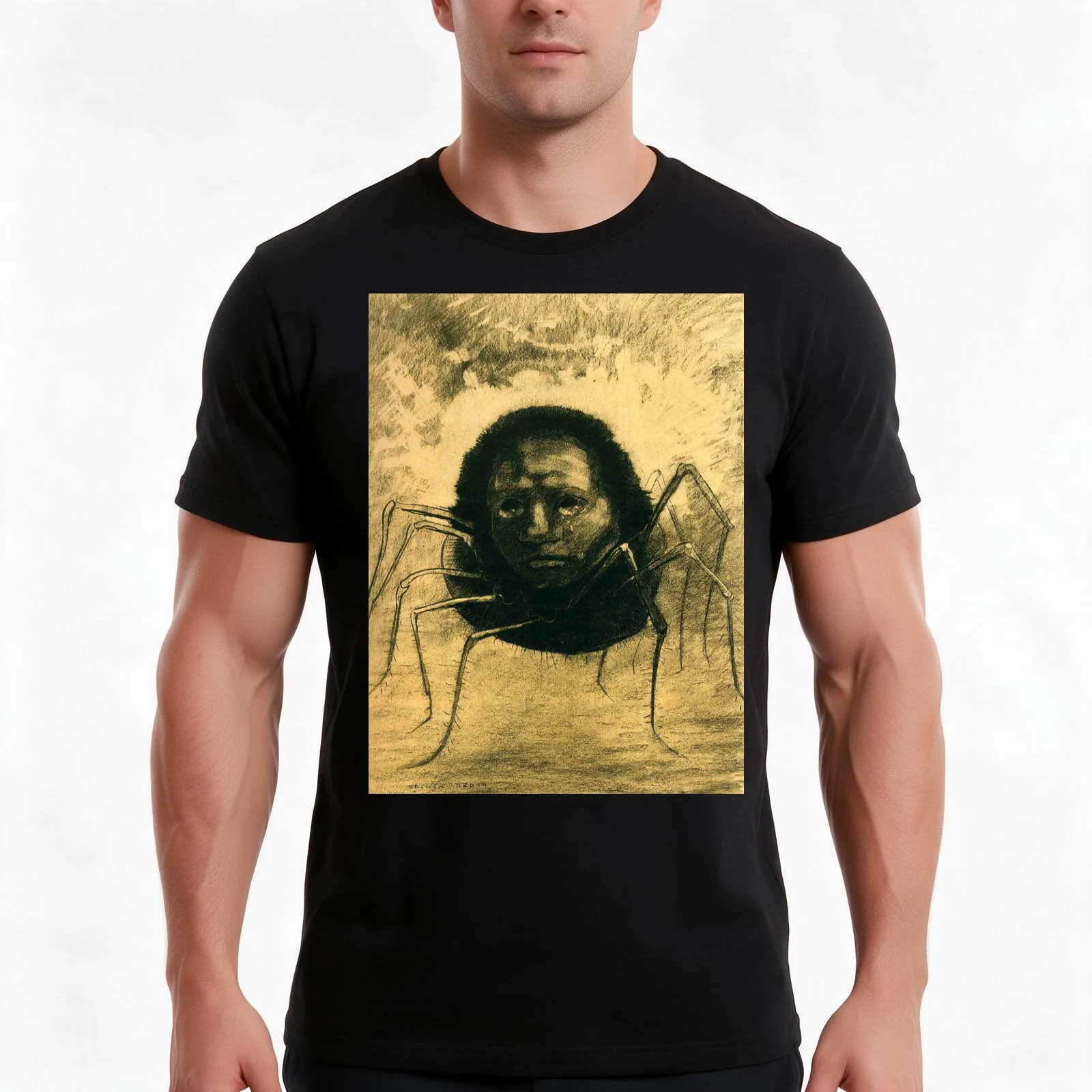 The Crying Spider by Odilon Redon T-Shirt, Summer Casual Cotton Tee, Oversized Streetwear Tops, Vintage Graphic Print