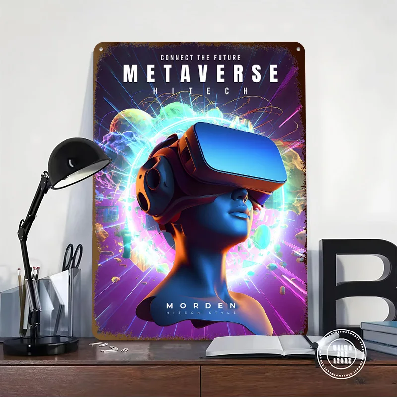 Virtual Reality VR Personalized 3D Textured Metal Poster Wall Art Vintage Tin Signs for Luxury Decoration Home Decorations Room