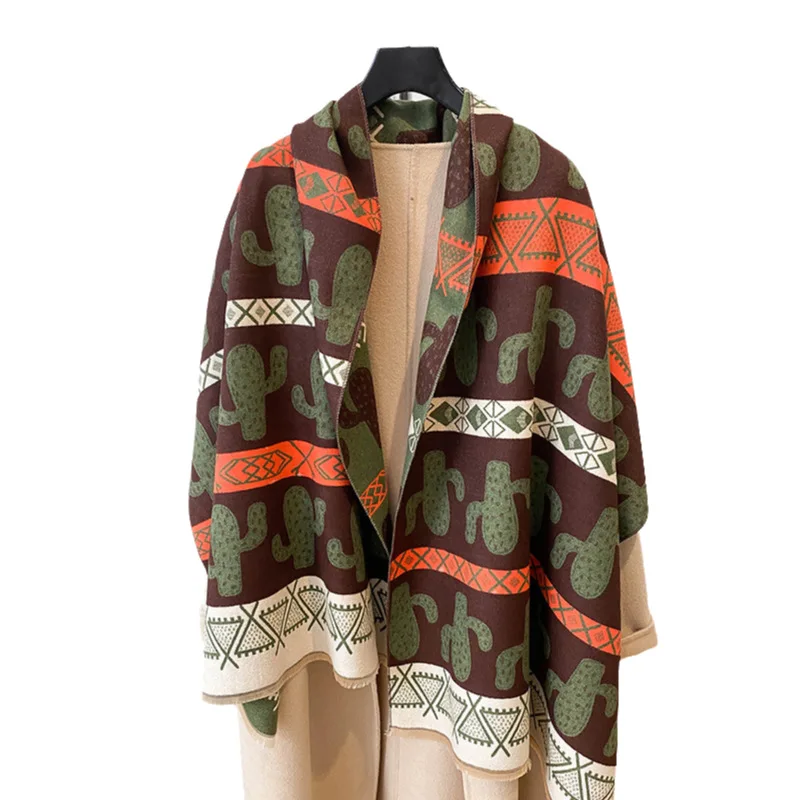 

Женский шарф из искусственного кашемира в скандинавском стиле с принтом, двухсторонняя теплая шаль, декоративная бахрома, зима-осень, утеплитель для шеи