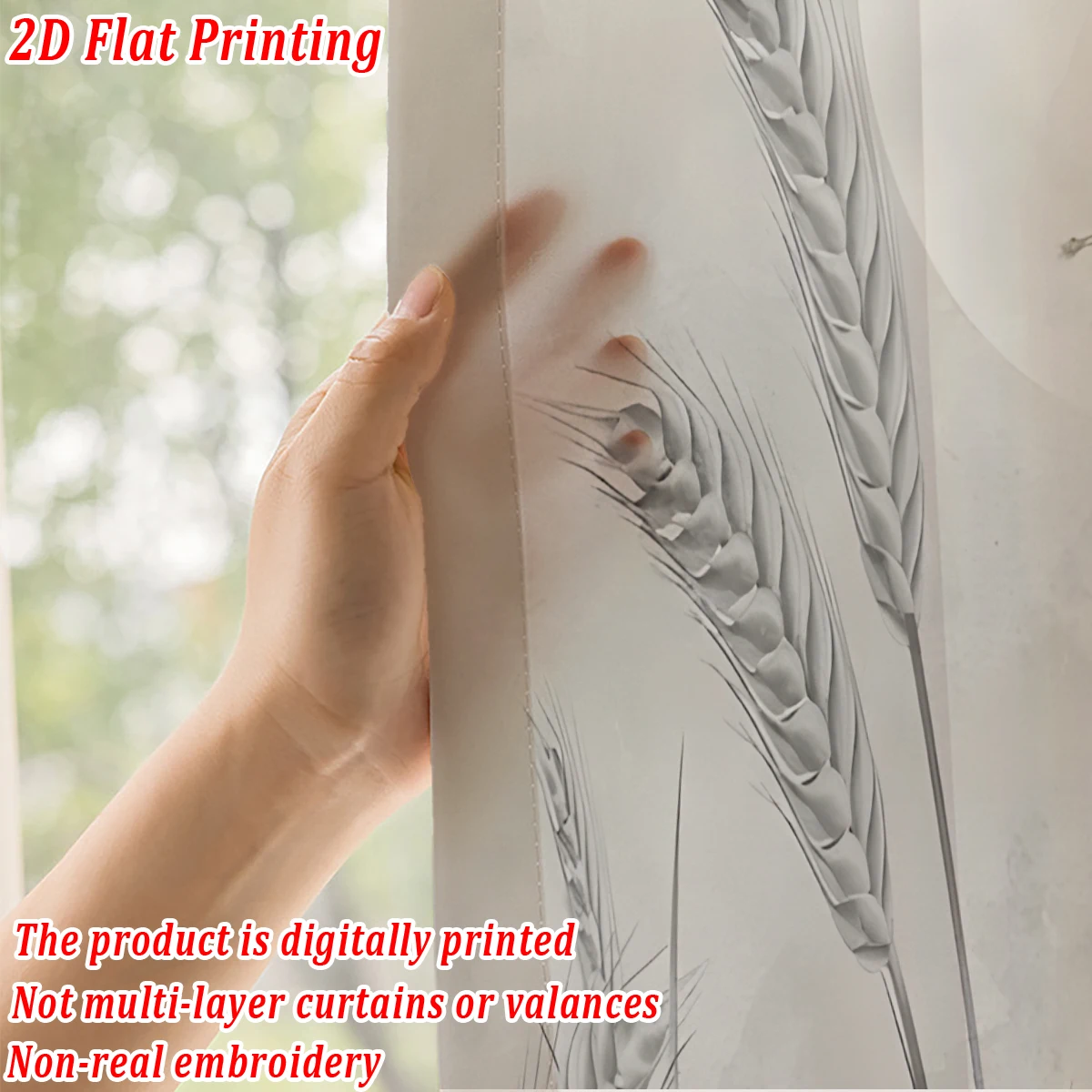 ستارة شفافة مطبوعة مسطحة من القصب الأبيض، قماش خفيف، لغرفة المعيشة وغرفة النوم وديكور المنزل والنافذة