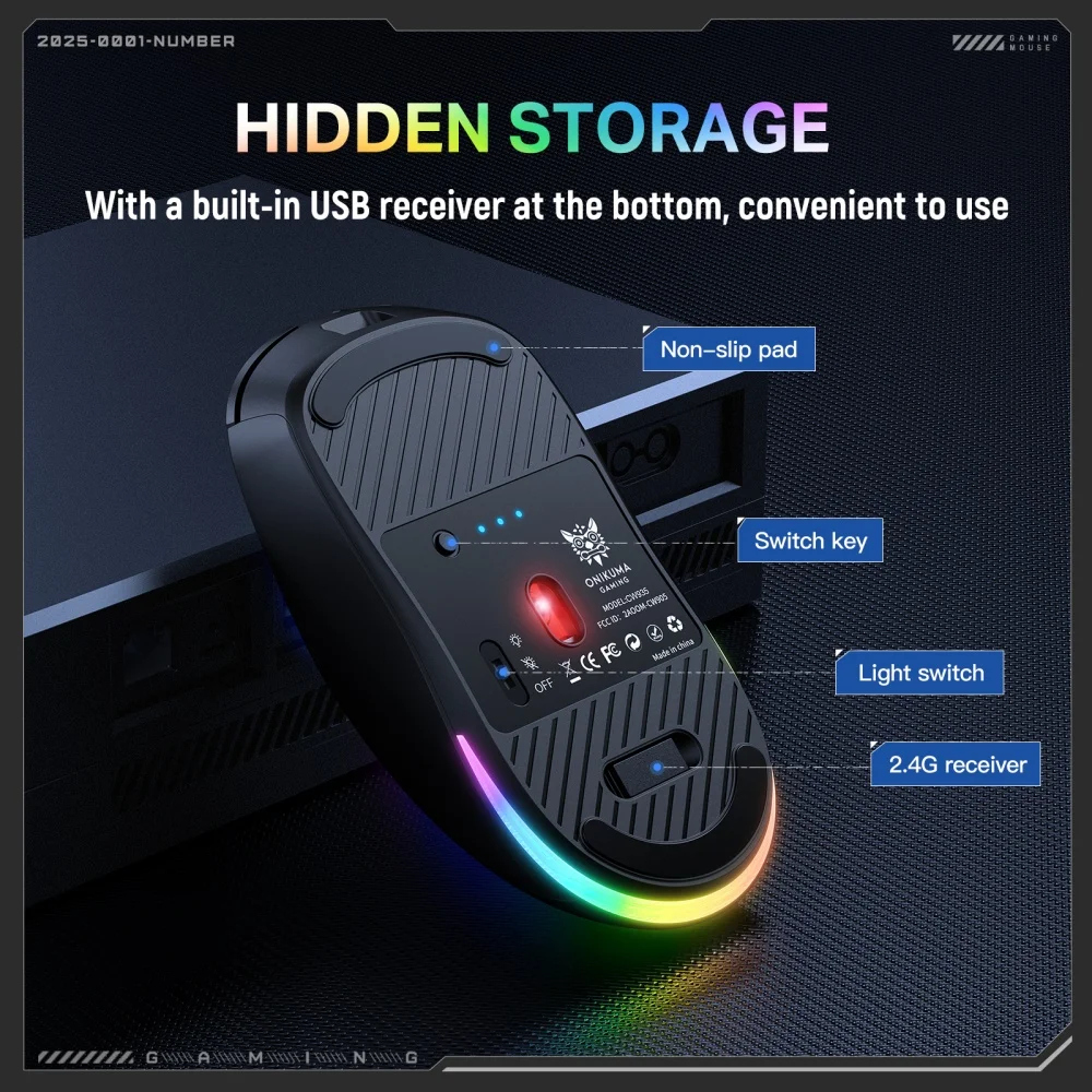 ONIKUMA 2.4G USB ماوس ألعاب لاسلكي 6 مستويات DPI قابلة للتعديل RGB ماوس إضاءة خلفي متغير اللون لاسلكي #4