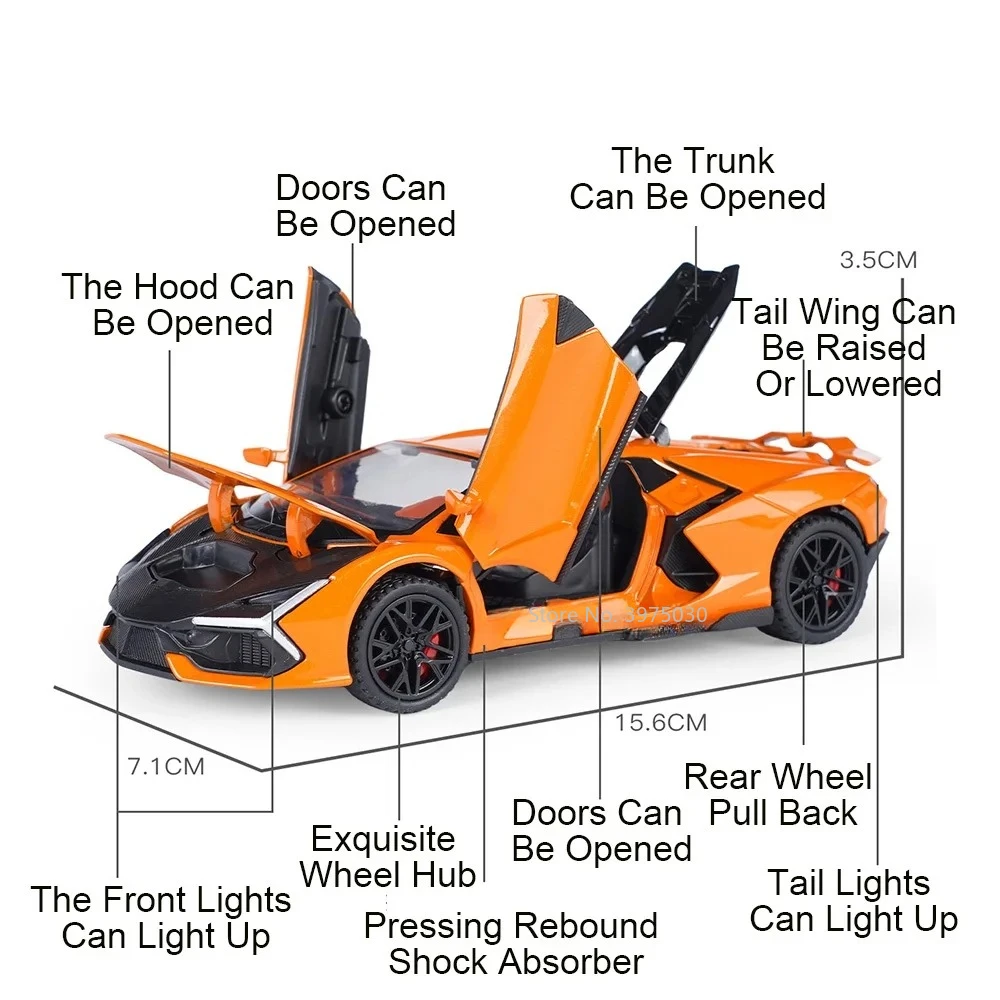 Modèle de voiture jouet Aventador en alliage moulé sous pression avec son et lumière, toutes les portes de voiture peuvent être ouvertes, véhicule jouet, cadeaux de fête des enfants, nouveau, 1/32