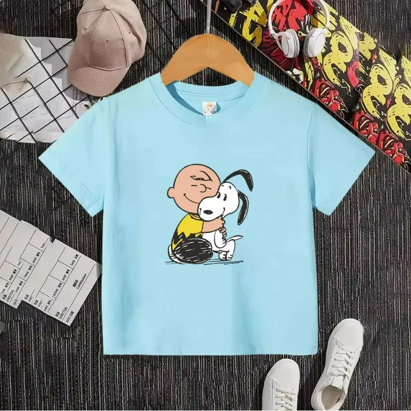 2026 تشارلي براون و سنوبي كارتون أنيمي الأطفال الشارع الأعلى الصيف جديد الفتيان والفتيات القطن الخالص جولة الرقبة تي شيرت #5
