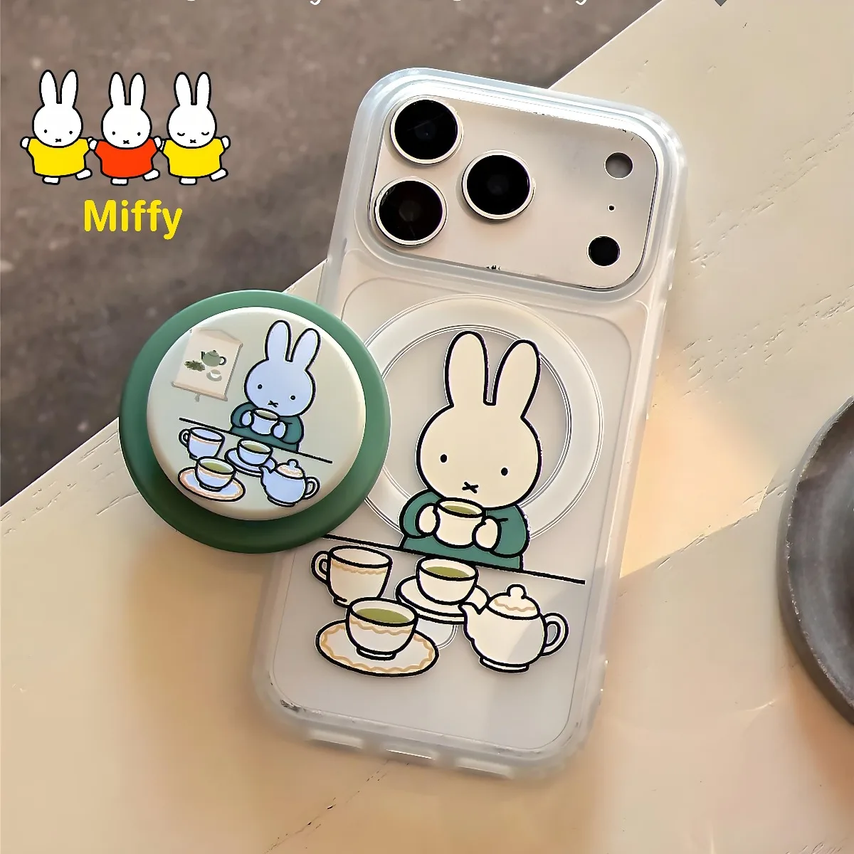 

Kawaii Miffy Rabbit Phone Case Tea Tasting Miffy Rabbit Magnetic Stand Suitable for 17Promax 16Plus 15Promax 14 13 12 11